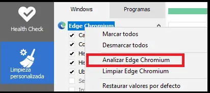 Analizar navegador edge chromium CCleaner