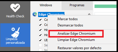 Analizar navegador edge chromium CCleaner