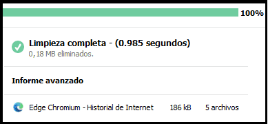 Borrar historial de internet con limpieza personalizada terminado